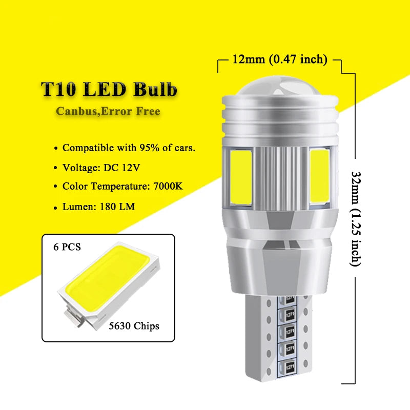 T10 W5W Bulbs Canbus Error 12V 6500K White Wedge