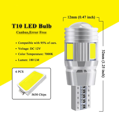 T10 W5W Bulbs Canbus Error 12V 6500K White Wedge