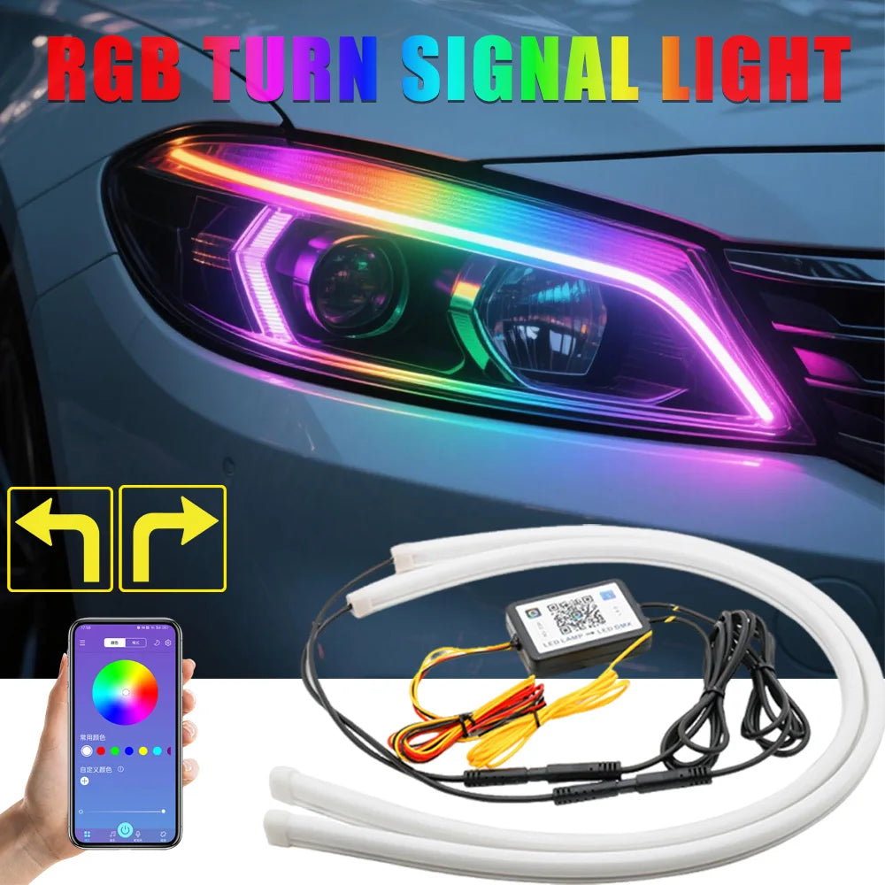Dynamic Drl RGB Headlights Strip Sequential Tun Signal Neon