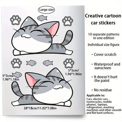 10PCS Cat Fish Stickers Wheel Brow Bumper Sticker Scratches