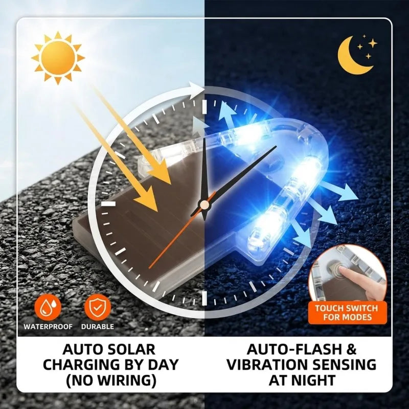 Solar Powered Arrow Strobe Waterproof Safety Warning Motorcycle
