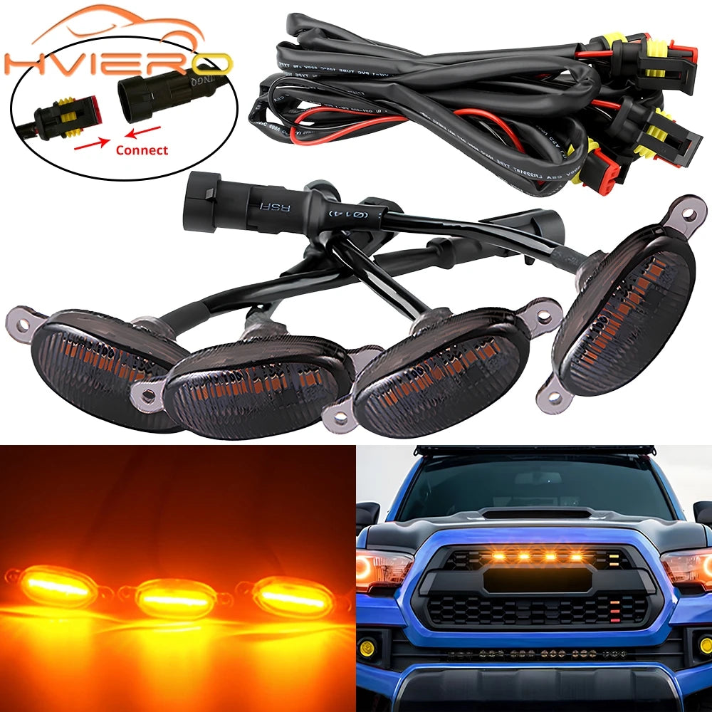 4PCS Grille 6LED Yellow Daytime Running Dc 12V Warning