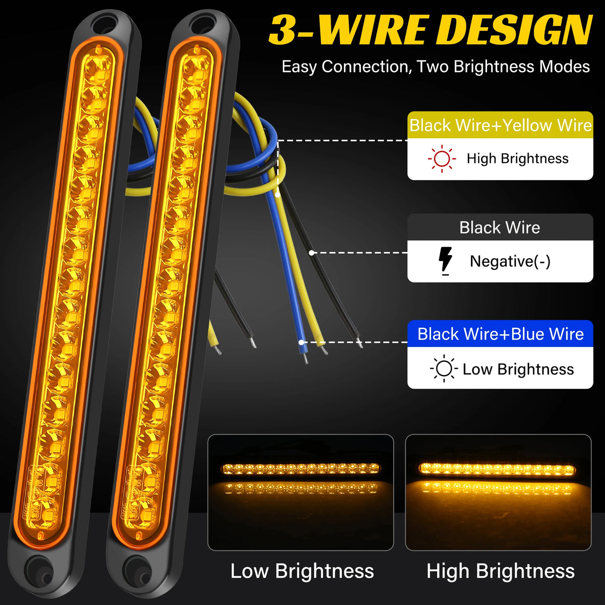 For Trailer 4PCS Yellow 12-24v 15LED Tail Rear Truck Lorry