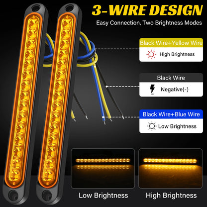 For Trailer 4PCS Yellow 12-24v 15LED Tail Rear Truck Lorry