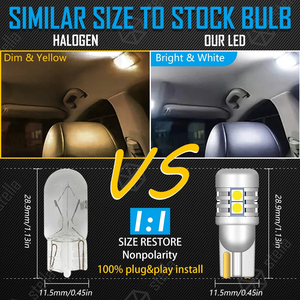 Stella 10PCS 9-46v T10 W5W 3000K Warm White 4300K