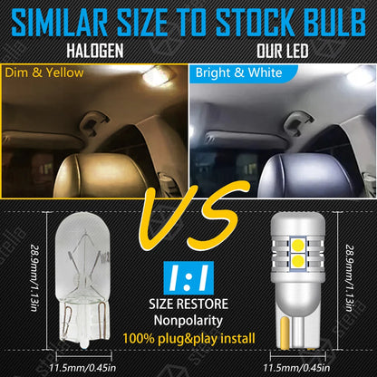 Stella 10PCS 9-46v T10 W5W 3000K Warm White 4300K