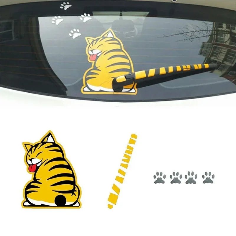 Funny Cat Stickers Moving Tail Rear Windshield Cartoon Reflective