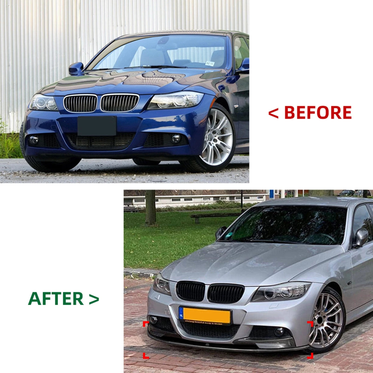 For BMW 3 Series E90 E91 Front Bumper Lip splitter+side Air Vent