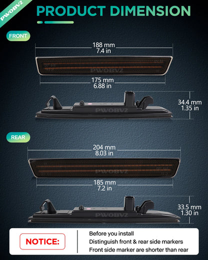 For Dodge Challenger 2015-2023 4PCS Front Rear Bumper Side