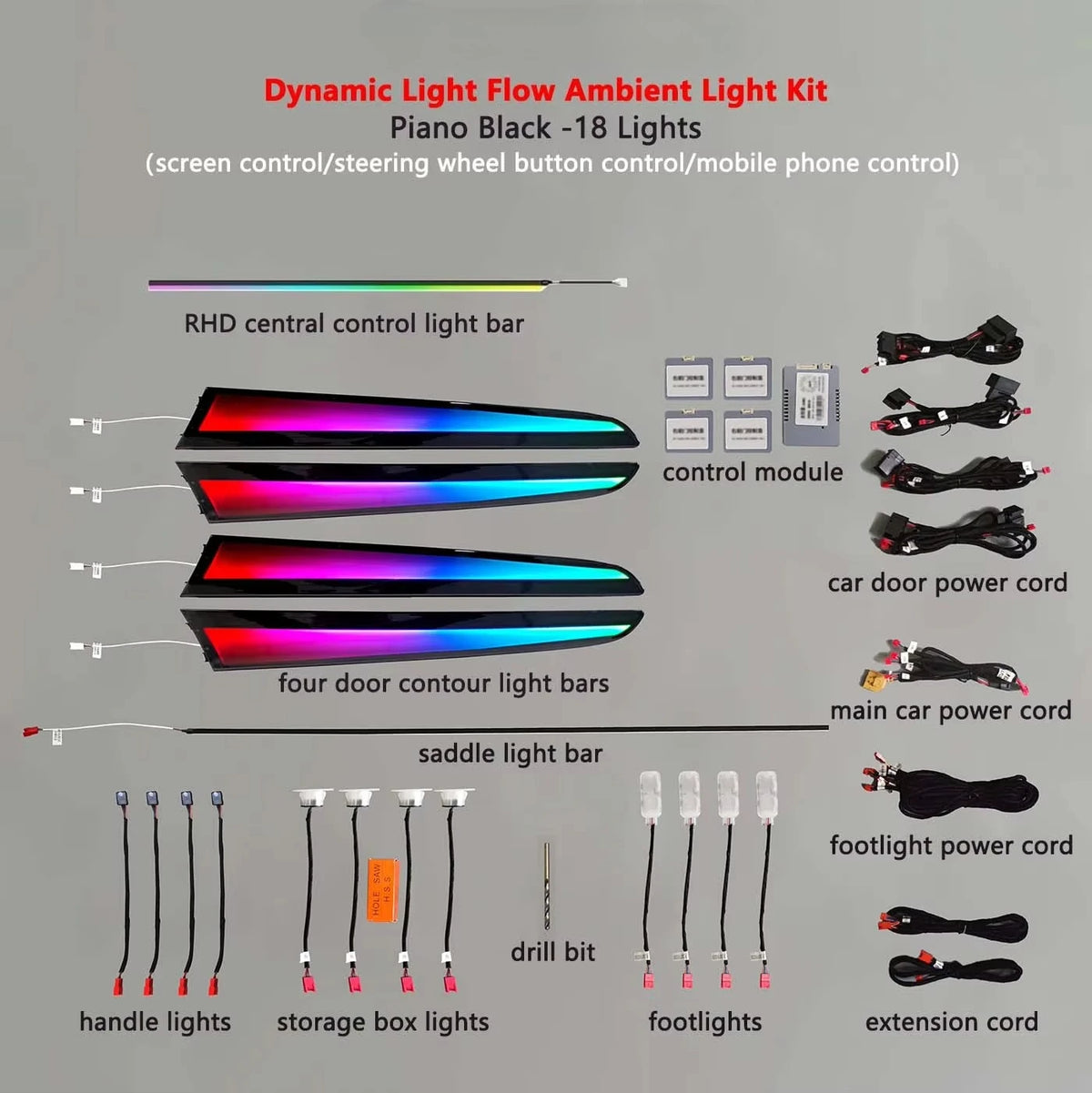 For Audi A4 B8 2009-2016 Piano 256 Colors A4 Ambient Kit Black