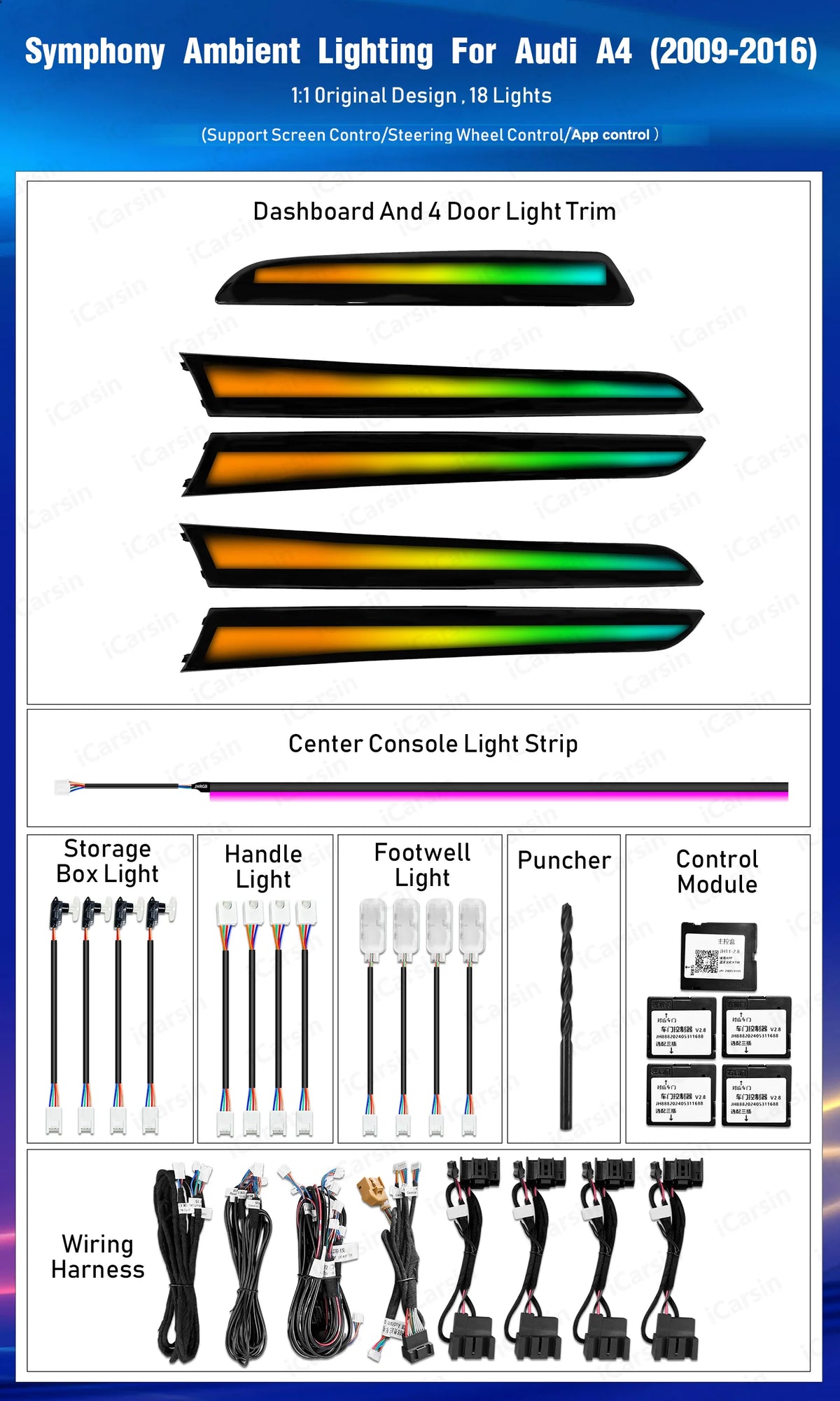 For Audi A4 B8 2009 - Colors Dynamic Ambient 2016 Interior