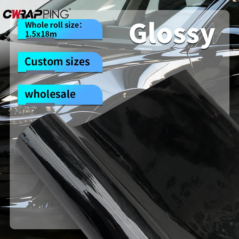 For Vehicle 1.5x2 6M Shiny Black Vinyl Wrap Sticker Tuning Roof