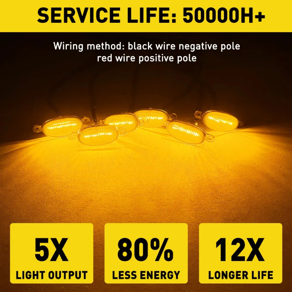 6PCS Front Bumper Amber Grille Grill Lamps Smoked Lens