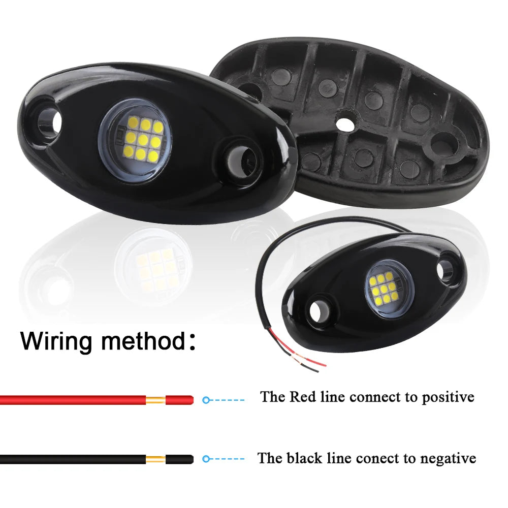For Offroad 4PCS 9LED Rock Side Kit Atmosphere Truck SUV ATV