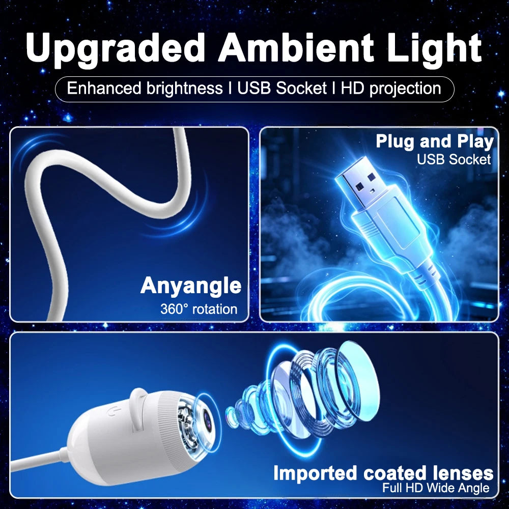 USB Interior Decor Roof Star Galaxy Projection Ambient Lighting