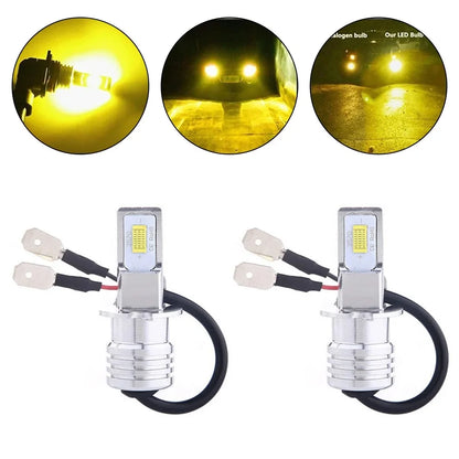 2PCS MINI H3 Headlight Bulbs Fog Bulb Yellow Drl