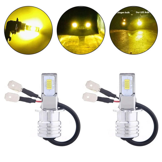 2PCS MINI H3 Headlight Bulbs Fog Bulb Yellow Drl