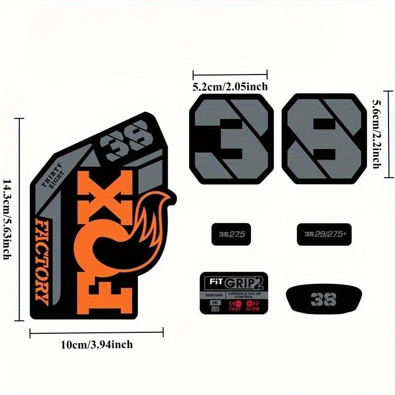 F38 Mountain Bike Fork Sticker Set 8PCS Front Vinyl