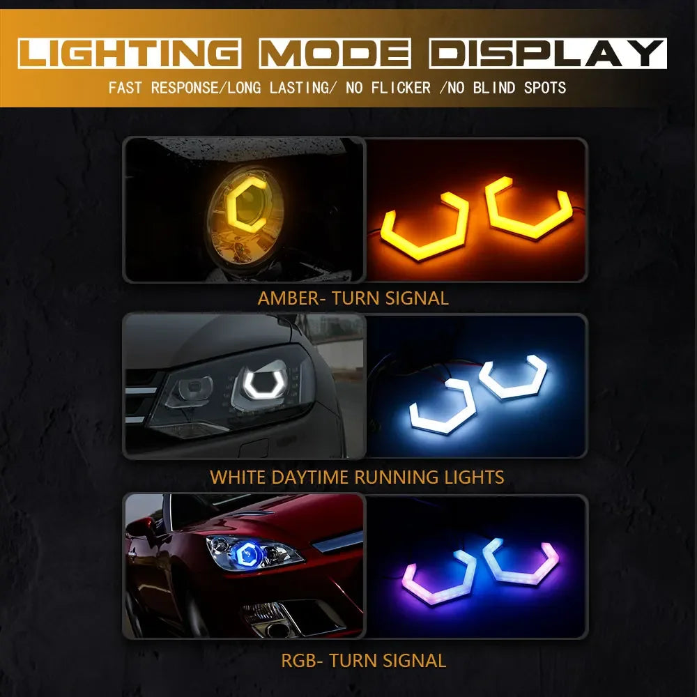 2PCS RGB Angel Eyes Halo Rings Amber Turn Signal