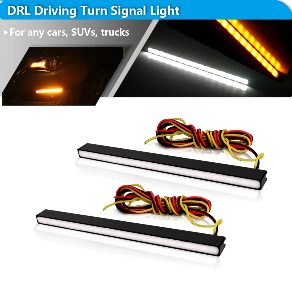 2PCS slim-fit White Amber Sequential Blink Switchback Daytime