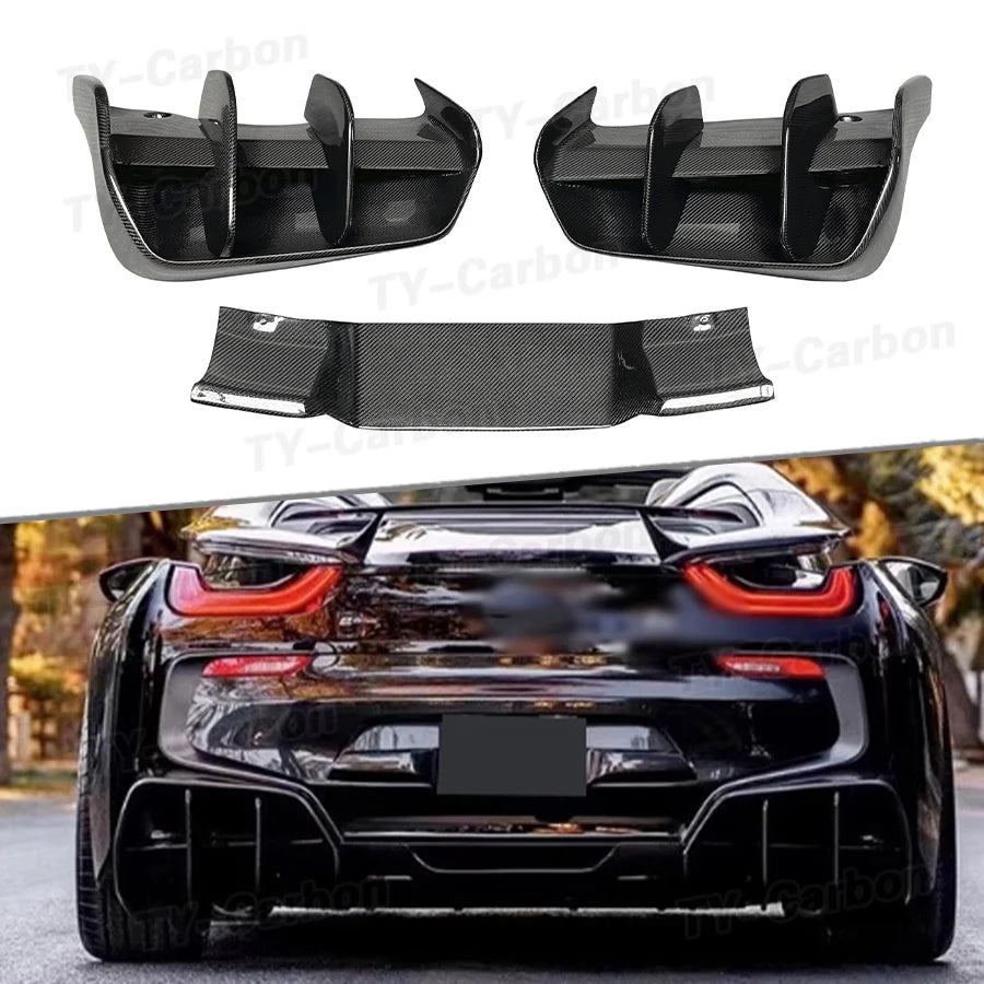For BMW I8 Rear Bumper Diffuser Real Carbon Fiber Fit Spoiler