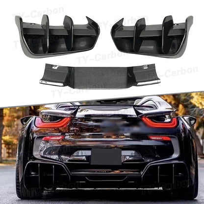 For BMW I8 Rear Bumper Diffuser Real Carbon Fiber Fit Spoiler