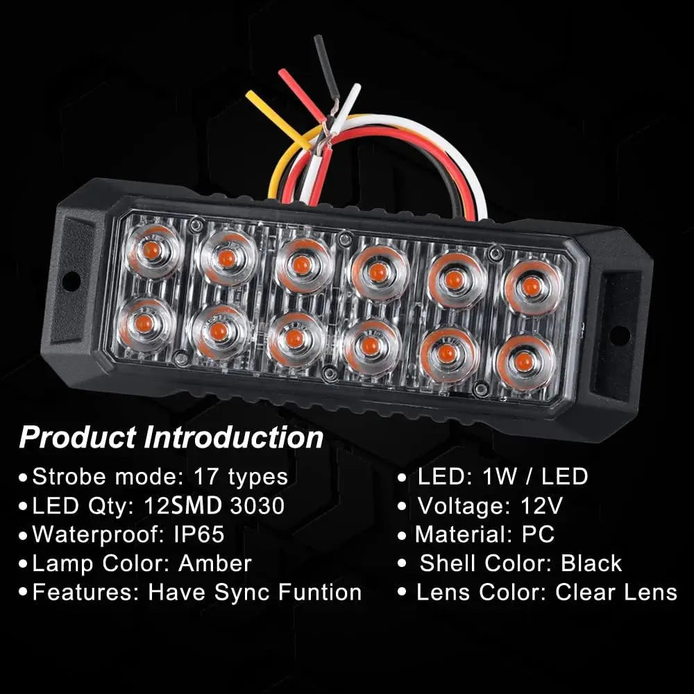 12LED Sync Flash Warning Signal Trailer Truck Ultra Slim