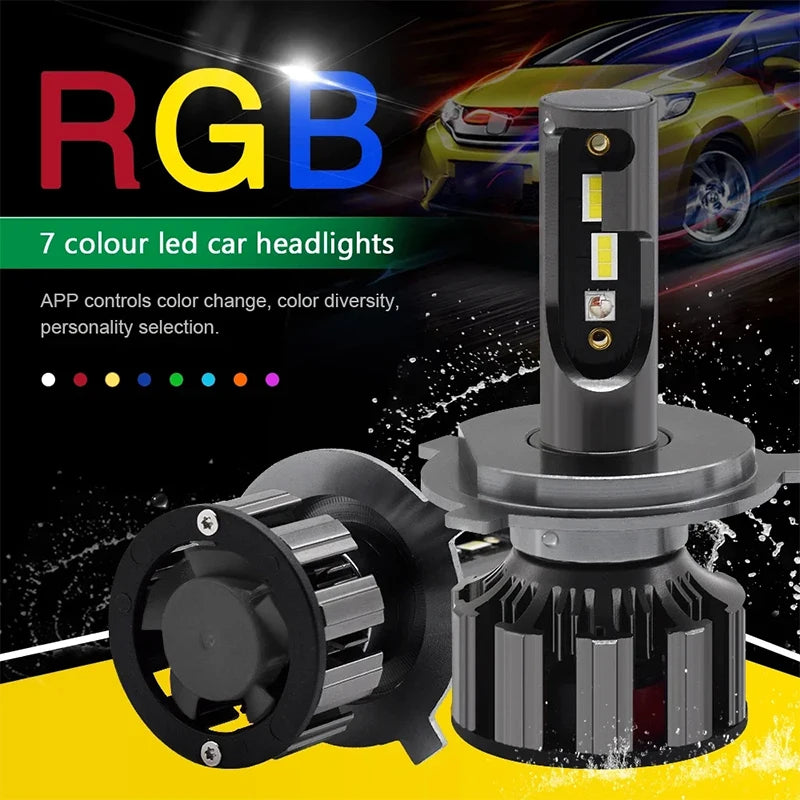 RGB Colorful APP Bluetooth Control H4 H7 Headlight H1