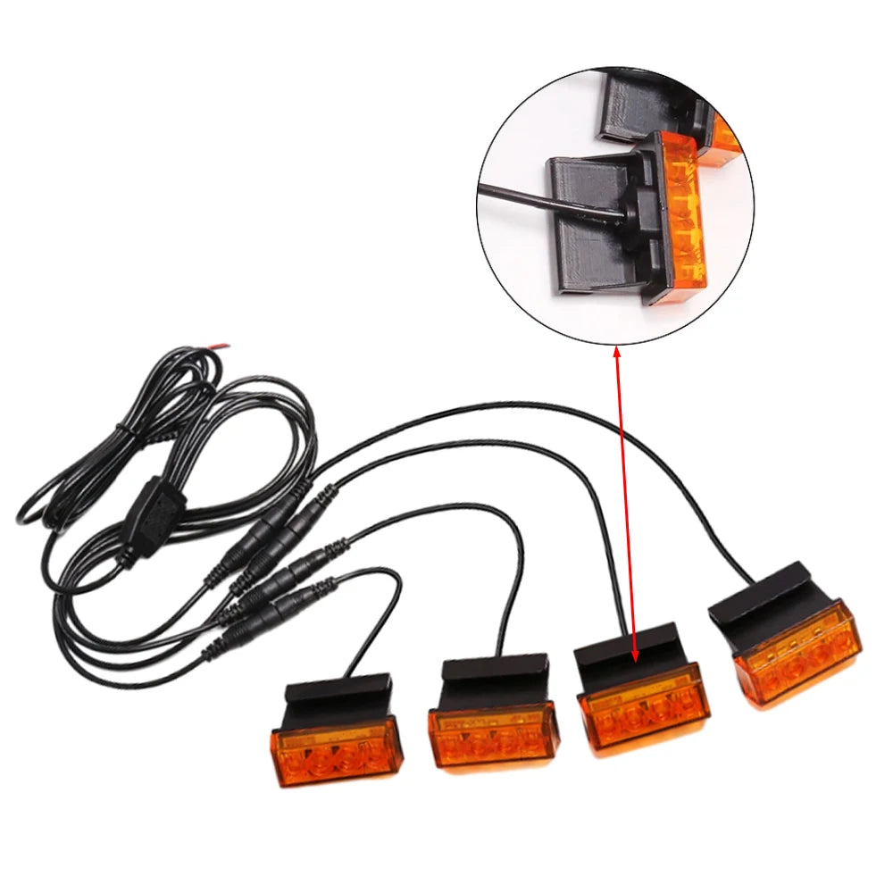 4PCS 12V Yellow Cover Always On One Four Grille