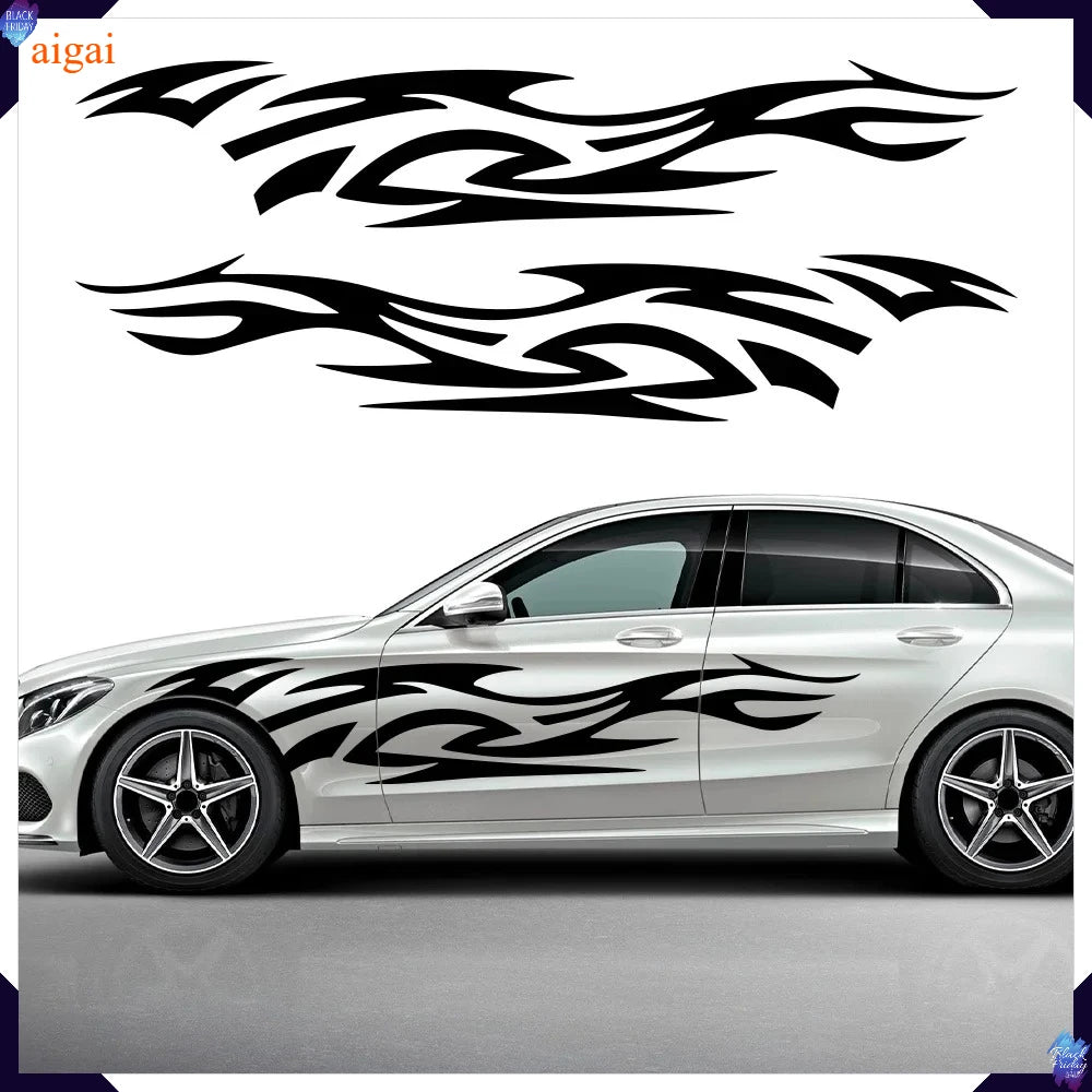 2PCS Fashion Stickers Flames Flaming Body Sticker Stripe Door