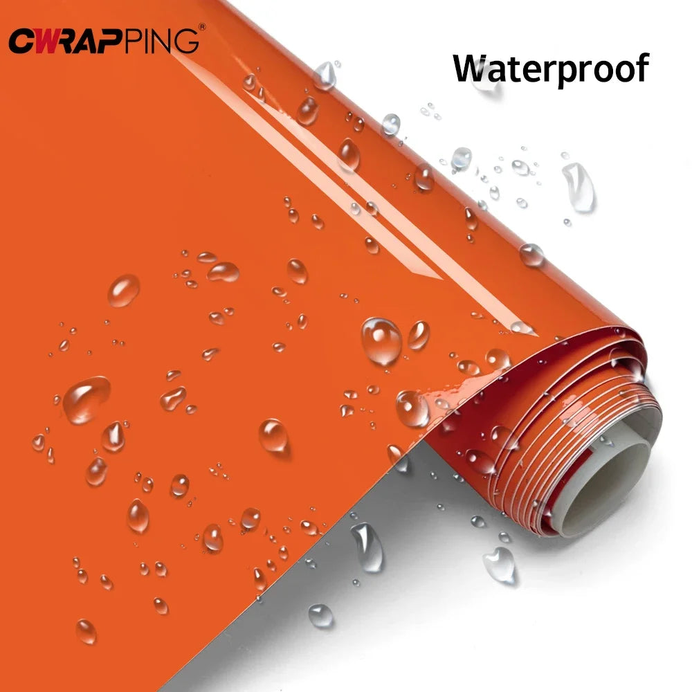 Glossy Orange Vinyl Self Adhesive Wrapping Film Bubble Air