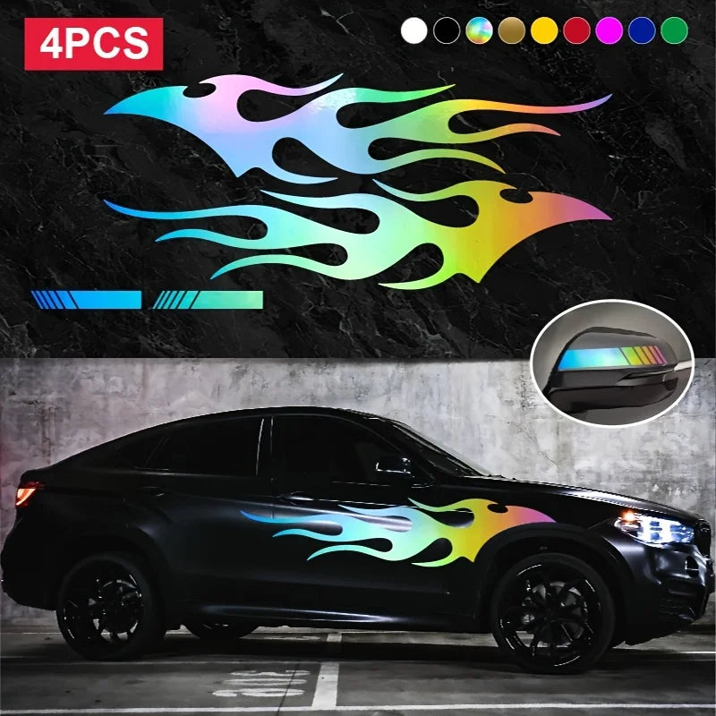 4PCS Fashion Stickers Flames Flaming Body Stripe Door Decals
