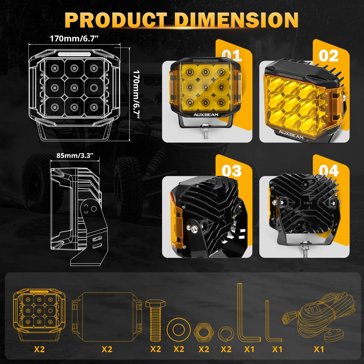Auxbeam v-max Series Inch Work Driving double-side Shooter Amber
