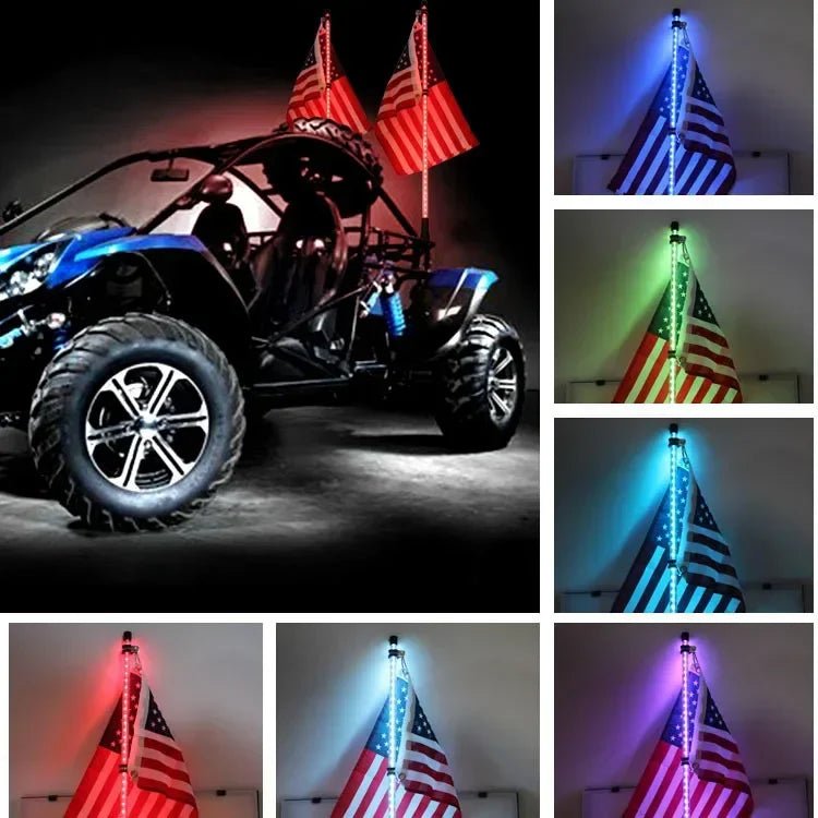 1PC 4FT RGB Flagpole Adjustable ATV off-road Brake Remote