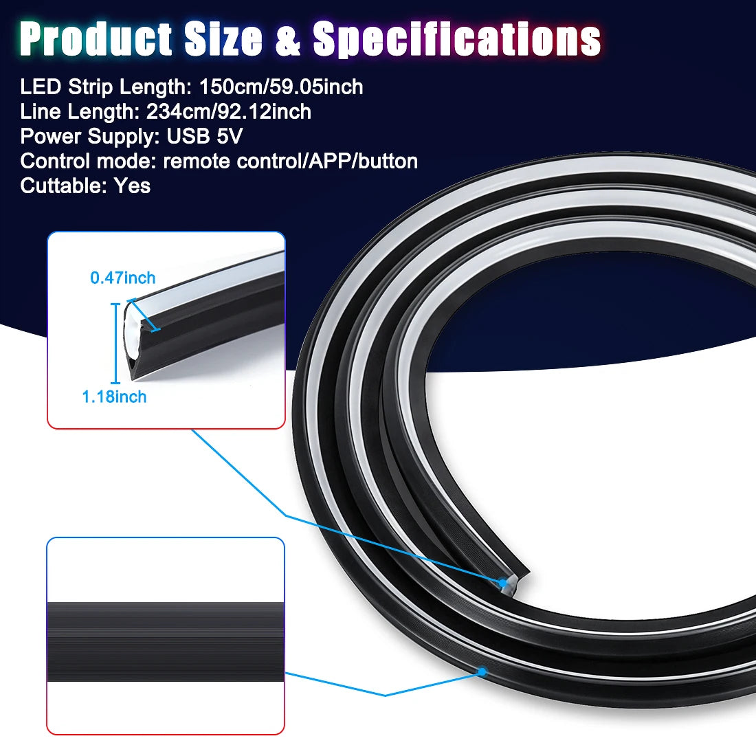 150CM Ambient Strip Acrylic Hidden Dashboard Front Windshield