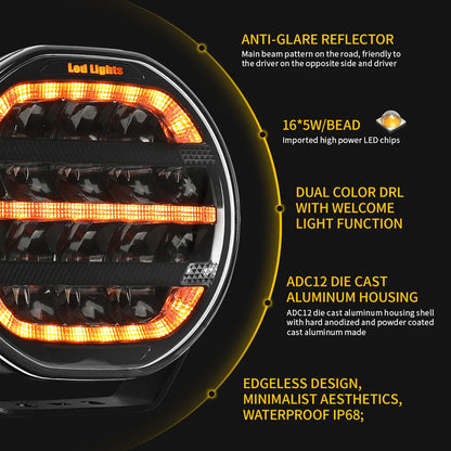 Haolide 2PCS Dual Color Driving White Amber Halo Drl