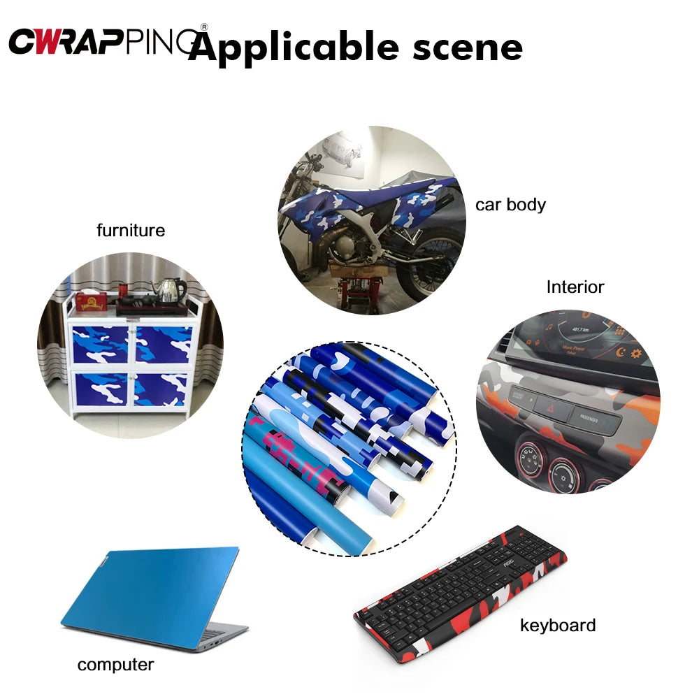 For Computer Motorcycle Stickers Blue Camouflage Pattern Vinyl