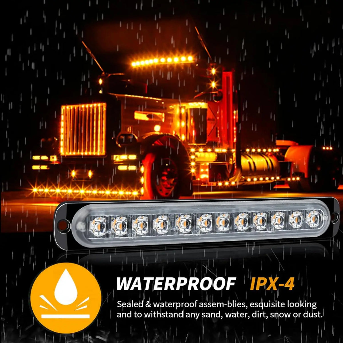 1PC 36W 12LED Yellow Truck Side Marker 900LM Strobe