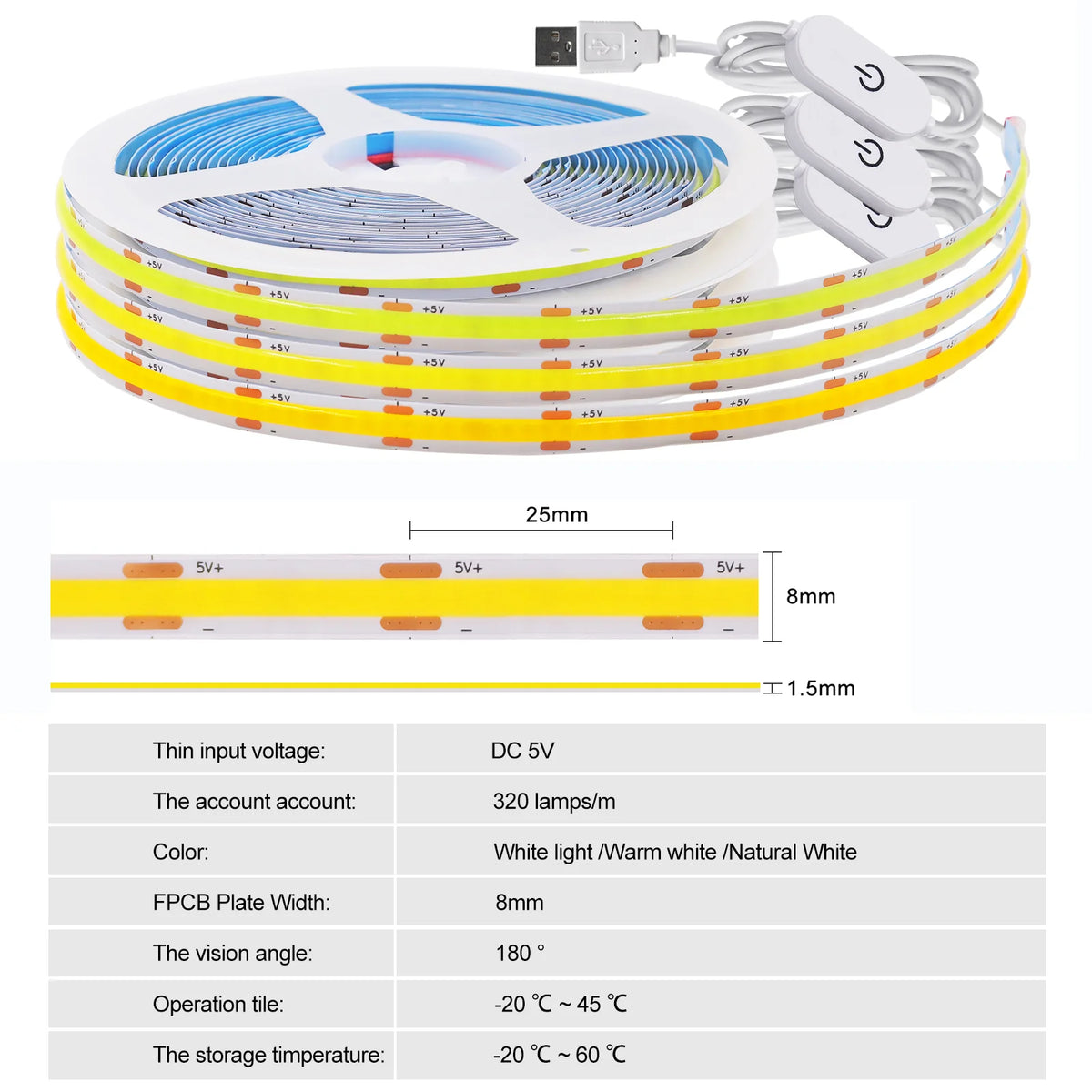 Cob Strip Touch Dimmer Switch Flexible Diode Tape 5V
