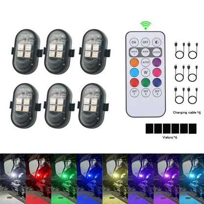 6PCS RGB Strobe Motorcycle Wireless Aircraft Airplane Helicopter