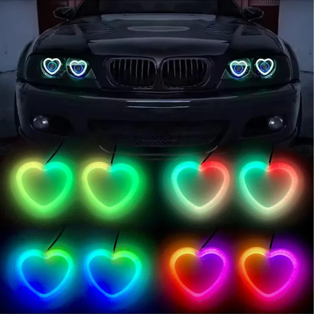 2PCS Colorful Modified Headlights Fog Love Aperture Mobile APP