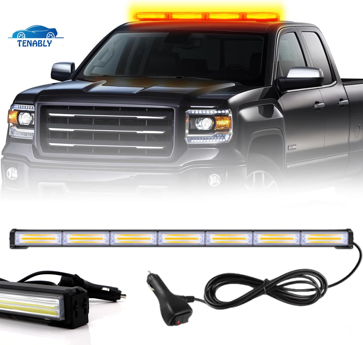 12-24v Cob Strobe Bar Roof Warning Beacon Safety Amber