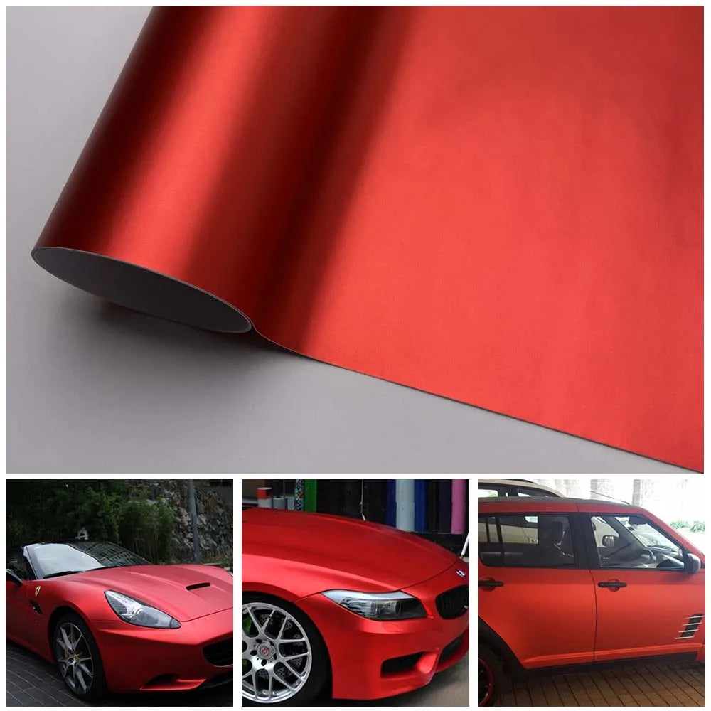 Tuning Red Matte Chrome Metallic Vinyl Wrap Air Release