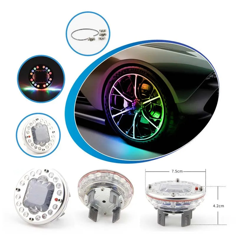 4PCS Wheel RGB Ambient Remote Control Flash Hub Solar
