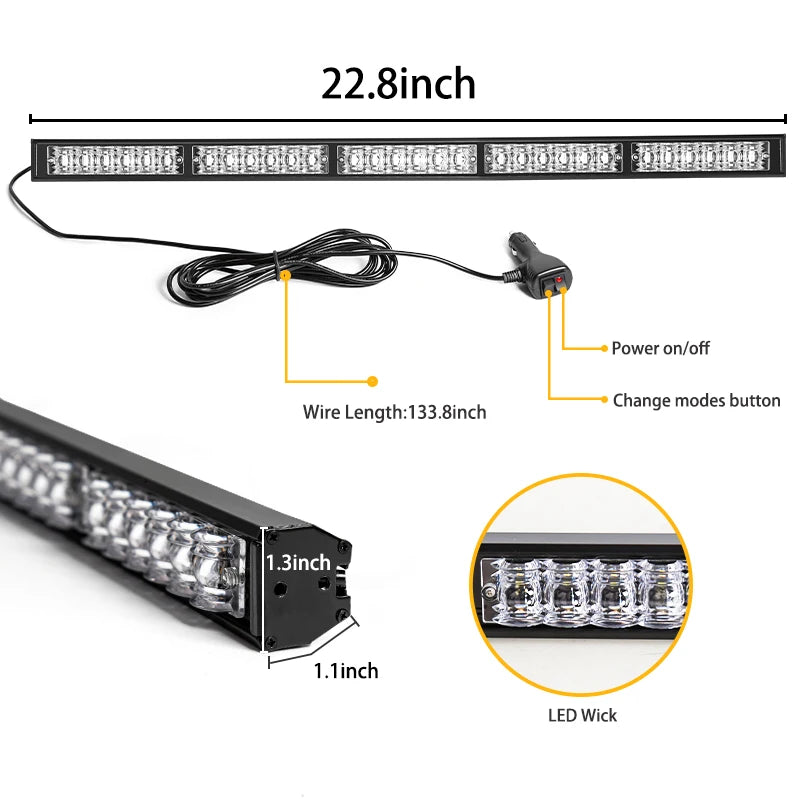 30LED Window Strobe Flashing Warning Bar Traffic Advisor Front