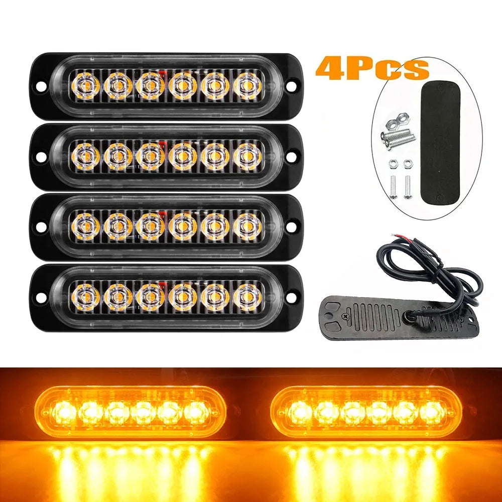4PCS 6LED Truck Warning Grille Beacon Bar Trailer Emergency