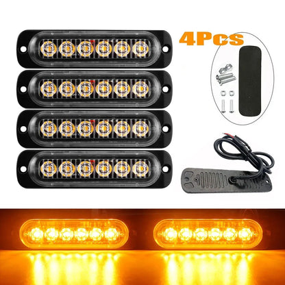 4PCS 6LED Truck Warning Grille Beacon Bar Trailer Emergency