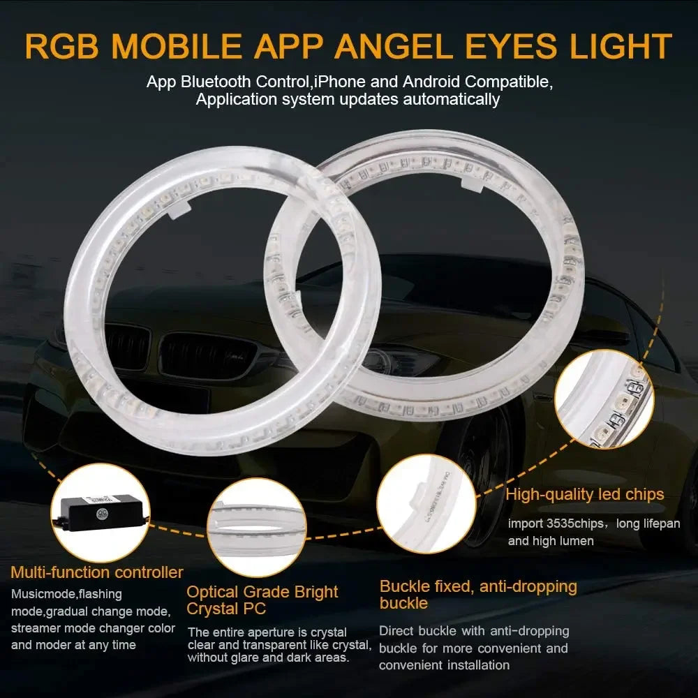 2PCS Angel Eyes Haro Rings RGB Headlight Sequential Flowing