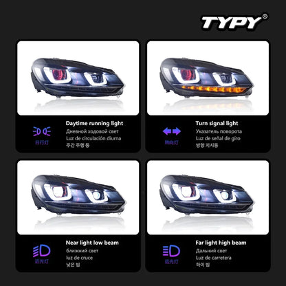 For VW Golf 6 MK6 Headlights 2010-2014 Upgrade Modified Drl