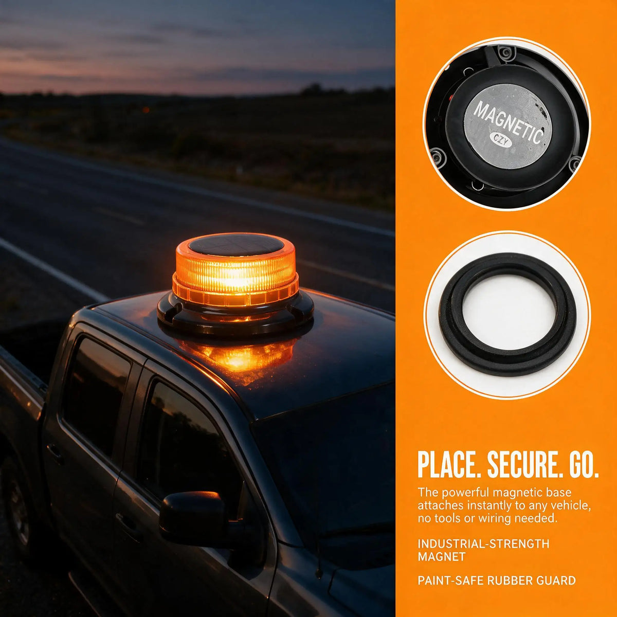 Solar Powered Rechargeable Rotating Flashing Magnetic Traffic